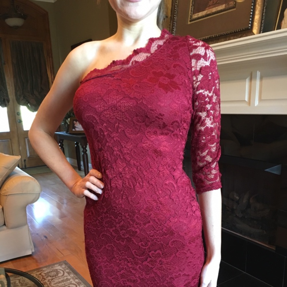 Burgundy lace one shoulder dress ASOS size US 6